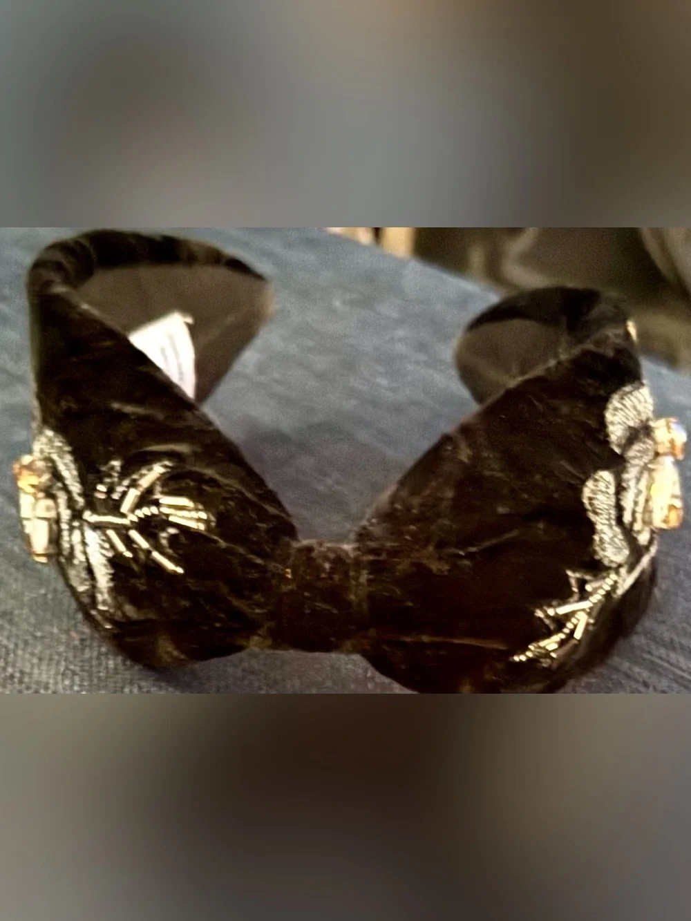 J Peterman Embellished Black Velvet Headband with Beaded Floral Accents